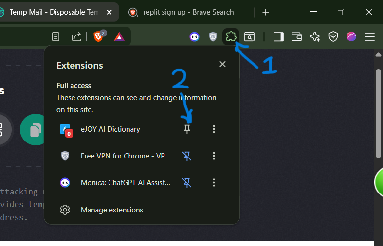 Click extension and pin